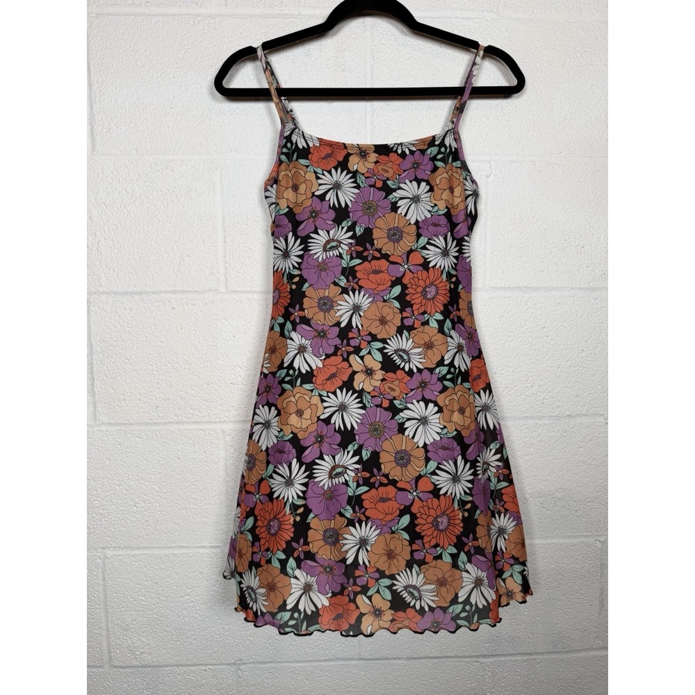 Y2K Inspired Bratzcore Floral Mesh Mini Dress Retro 90s Slip Lettuce Hem S